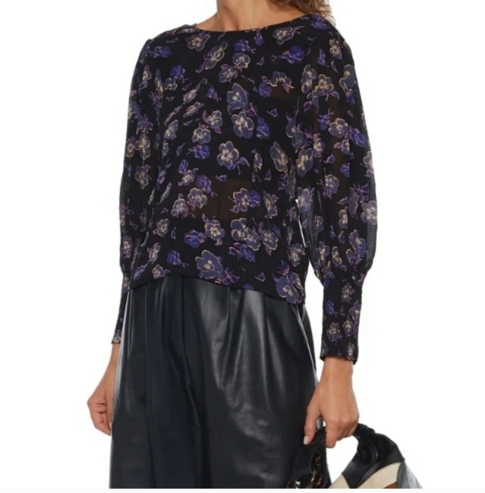 Ganni Printed Georgette Puff Sleeves Blouse Size 32 US Size 0 NWT